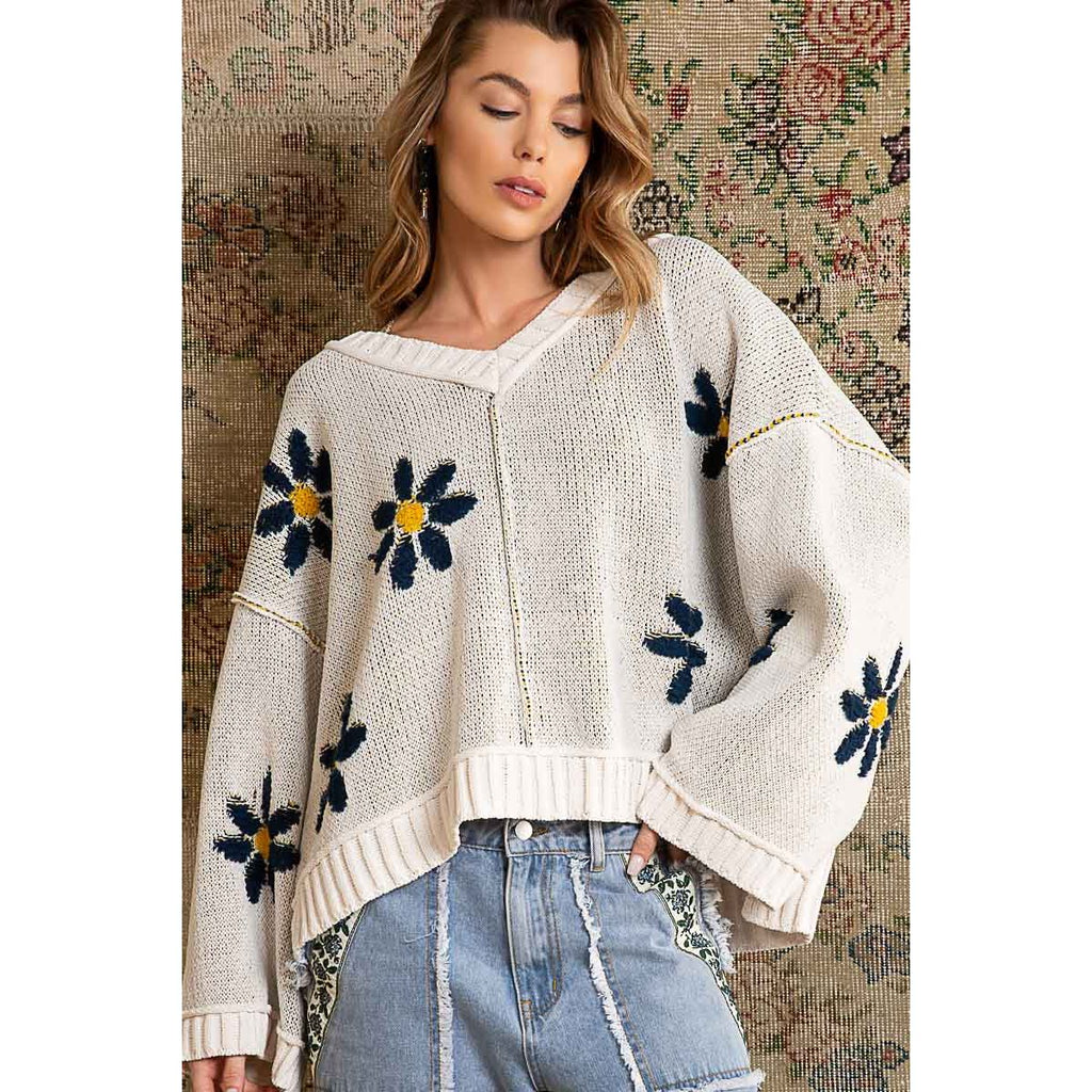 Yvone Berber Flower Print Pullover Sweater
