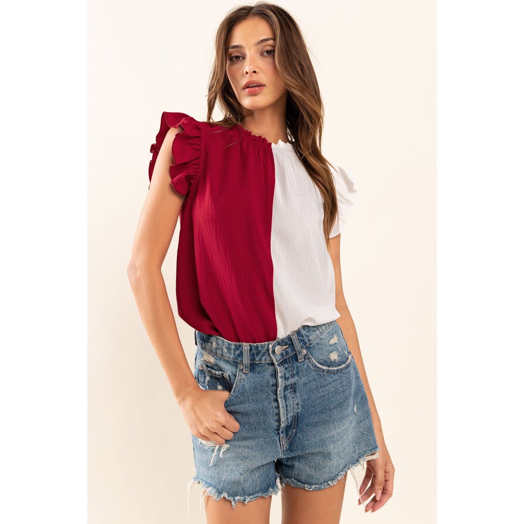 Game Day Ruffle Sleeveless Blouse Top