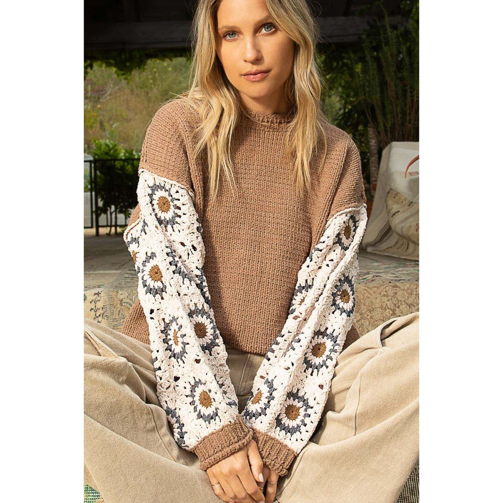 Jocelyn Contrast Square Pattern Sleeve Sweater