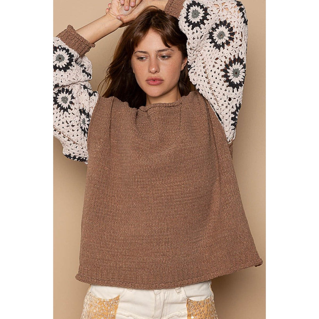 Jocelyn Contrast Square Pattern Sleeve Sweater
