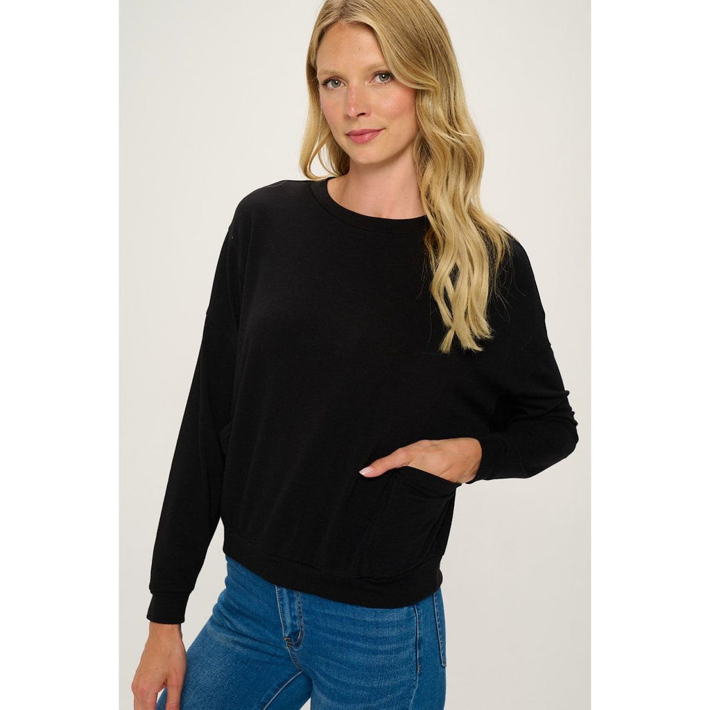Jori Long Sleeves Pocket French Terry Knit Top