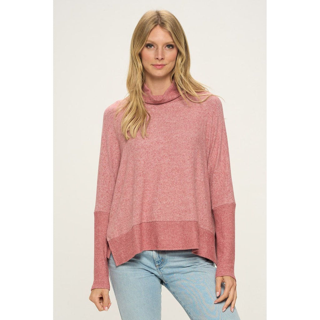 Oralia Long Sleeves Contrast Rib Detail Brushed Knit Top