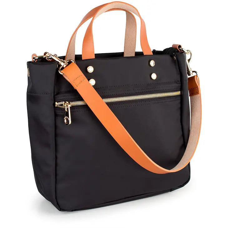 Joey Black Nylon Tote with Leather Accents