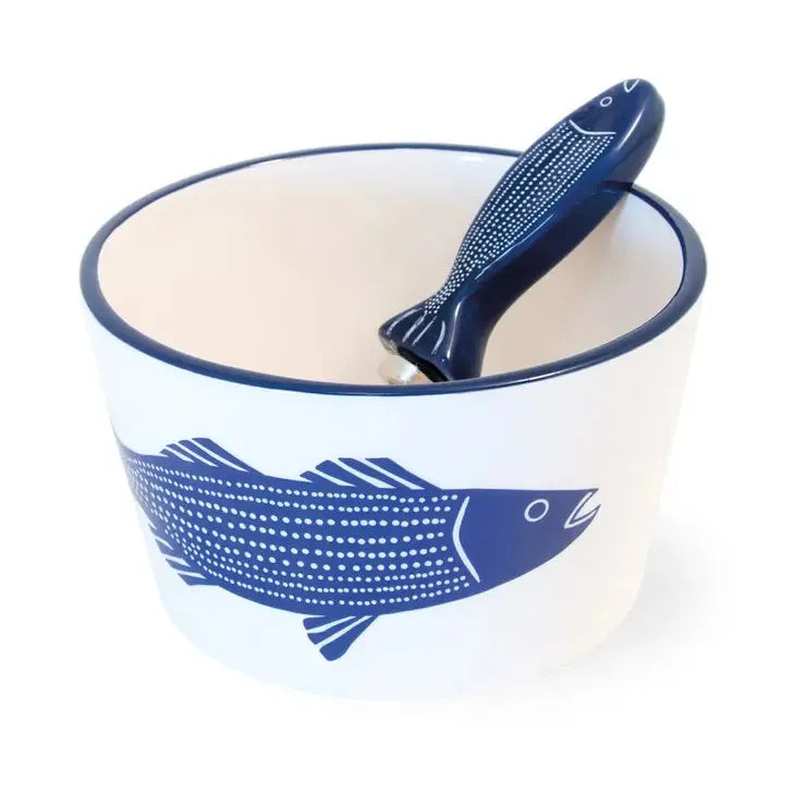 Ceramic Bowl & Spreader Striper Blue