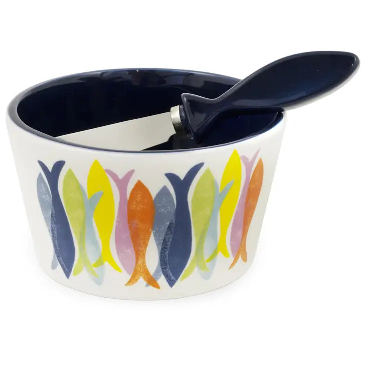 Ceramic Bowl & Spreader Hand Stamp Fish