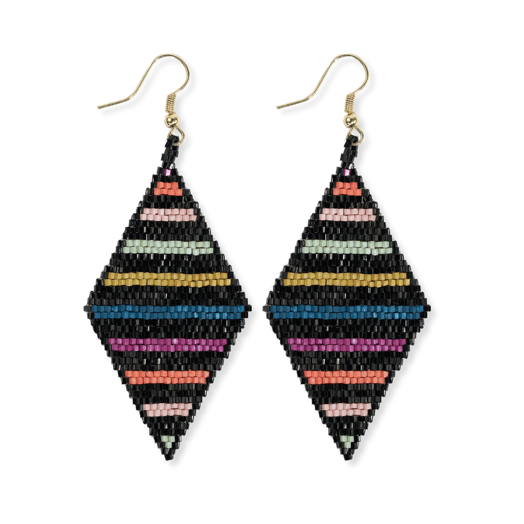 Frida Horizontal Lines Beaded Earrings Rainbow/Black