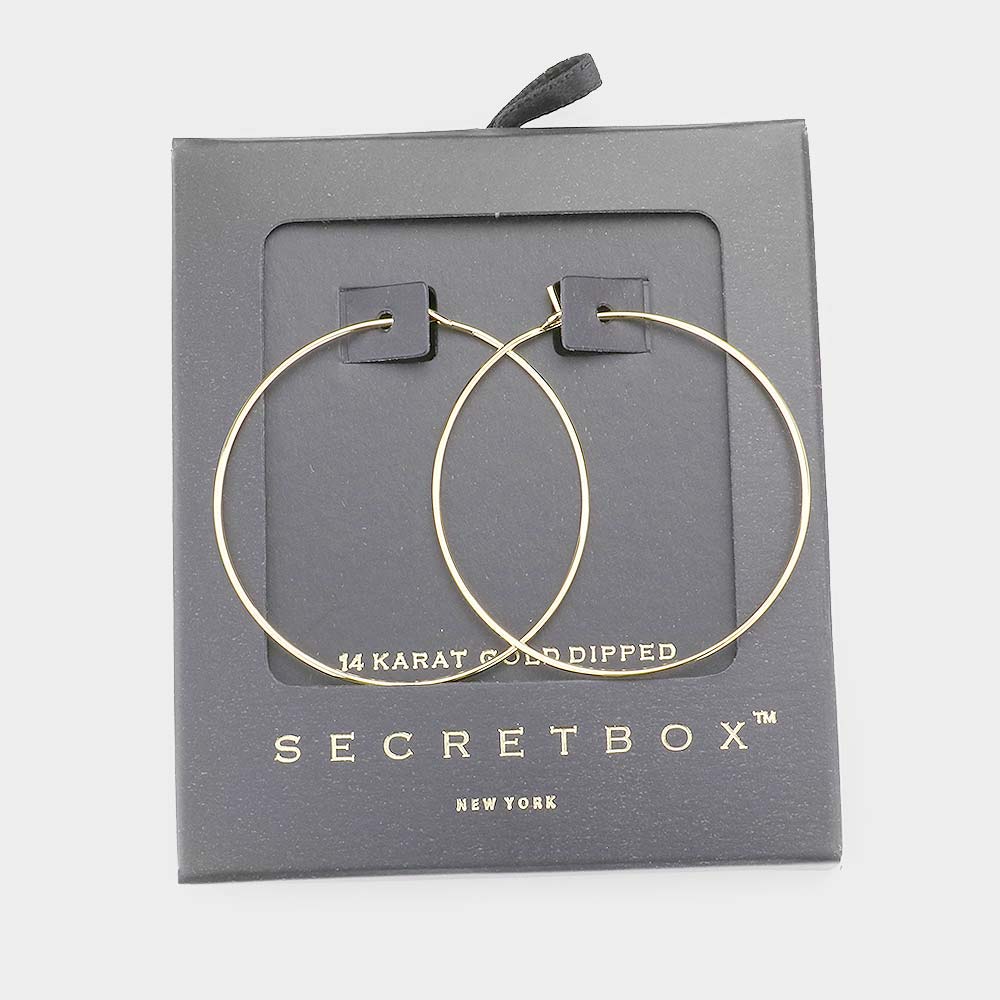 Secret Box 14K White Gold Dipped Metal Hoop Earrings