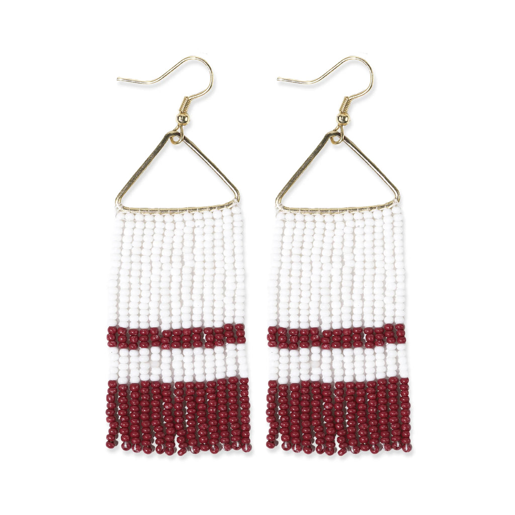Whitney Color Block Beaded Fringe Earrings White/Crimson