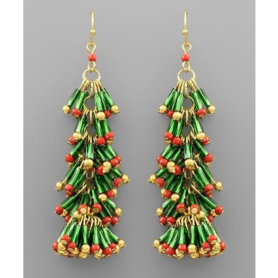 Tinsel Beaded Christmas Earrings