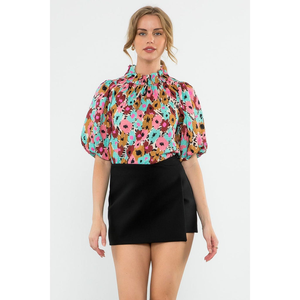 Brielle Puff Sleeve Multi Color Print Top