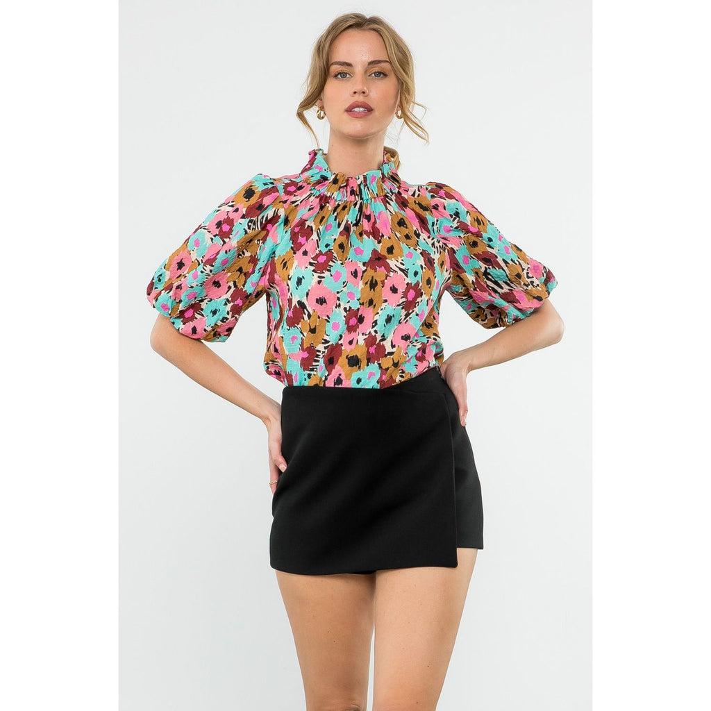 Brielle Puff Sleeve Multi Color Print Top