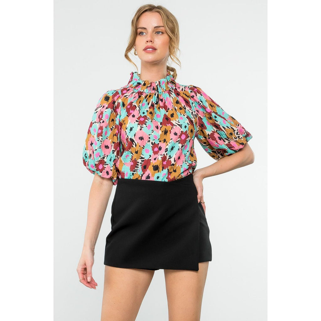 Brielle Puff Sleeve Multi Color Print Top