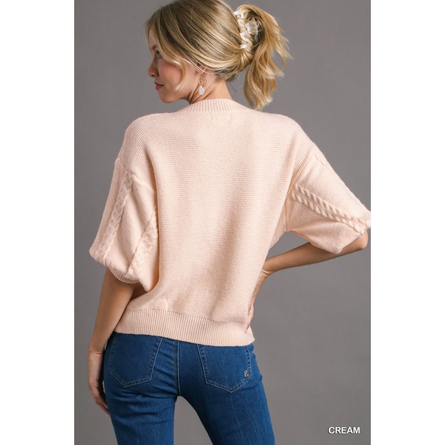 Piper Crewneck Cable Knit Pullover Sweater with Pearls