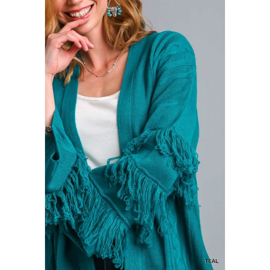 Magnolia Open Front Fringe Detail Maeve Cable Cardigan