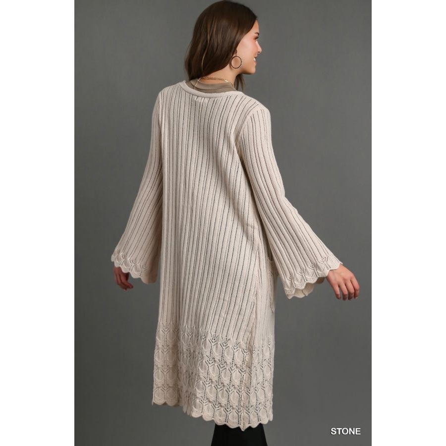 Avery Solid Scallop Body & Sleeve Hem Sweater Cardigan