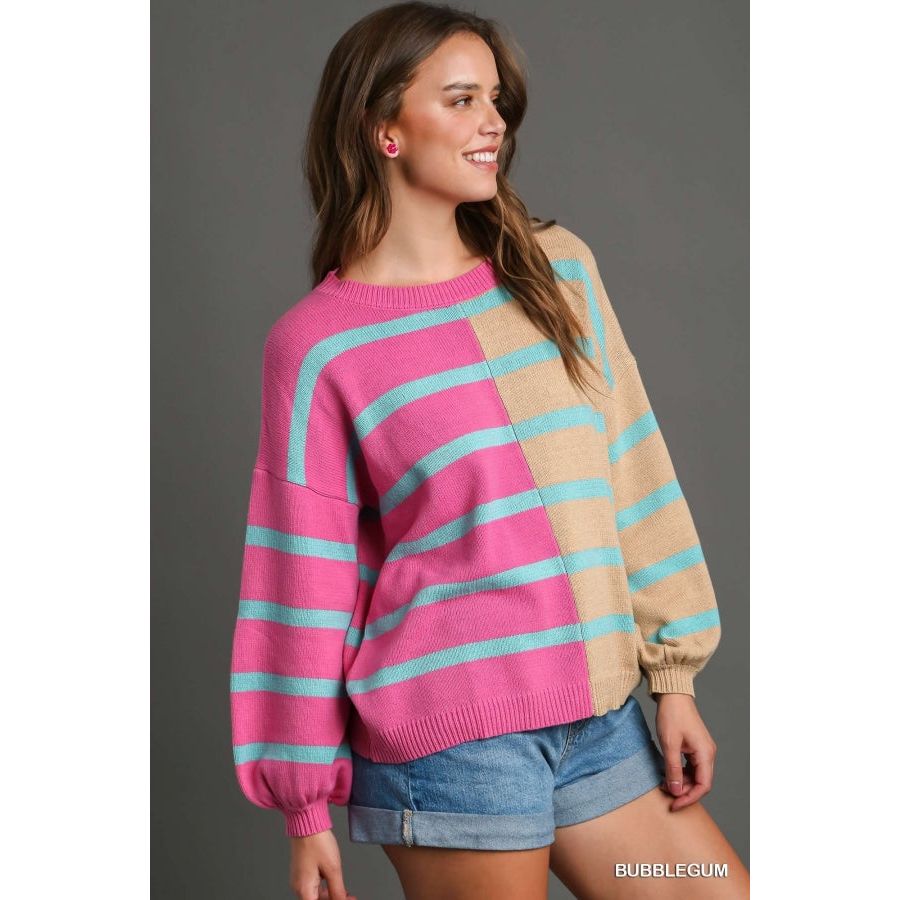 Daisy Color Block Stripe Pullover Sweater