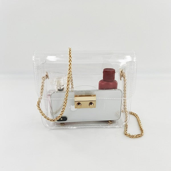 Transparent Crossbody Bag with Long Chain