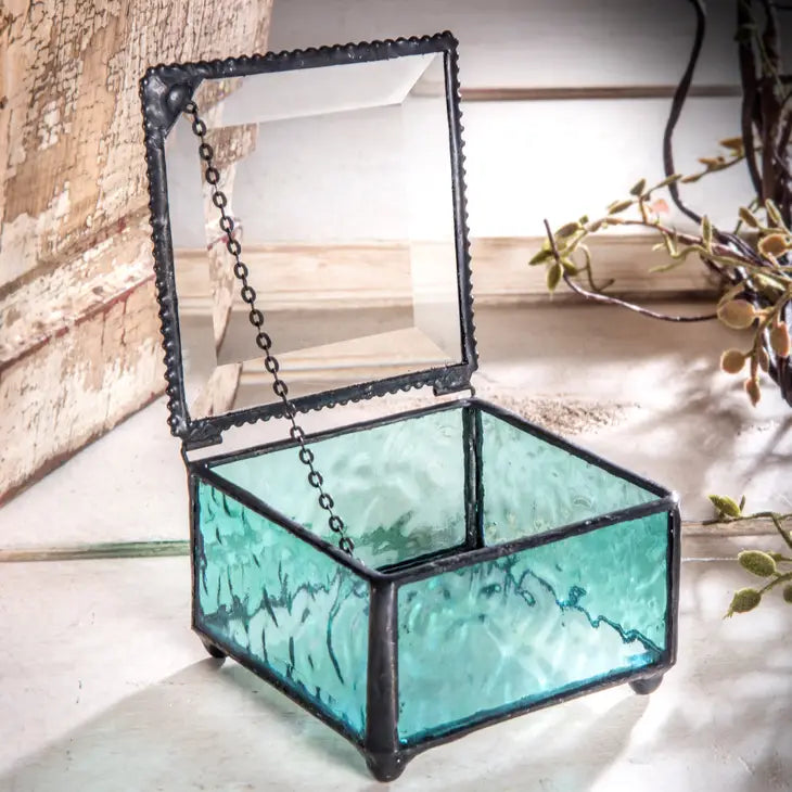 Stained Glass Turquoise Blue Jewelry Case