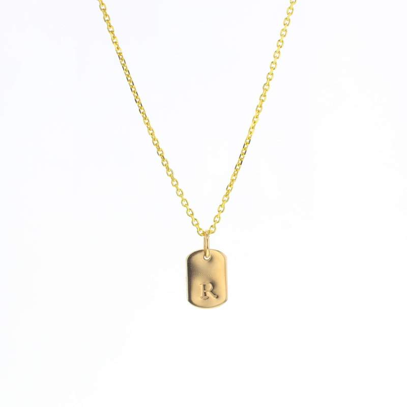 Lotus Dog Tag Initial Necklace