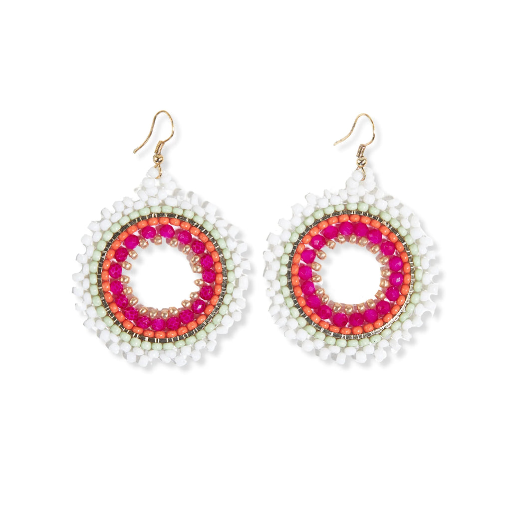 Lulu Circles Beaded Earrings White
