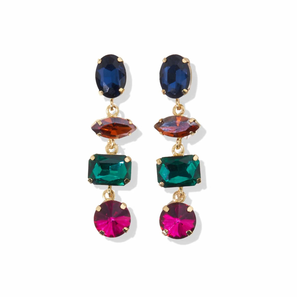 Navy Amber Emerald 4 Tier Crystal Post Earring