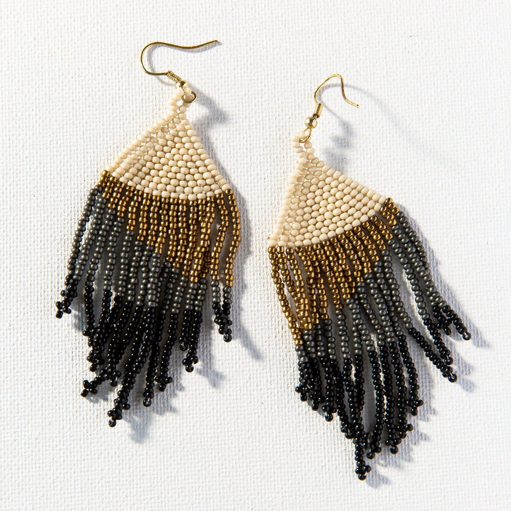 Black Ombre With Gold Fringe Earring