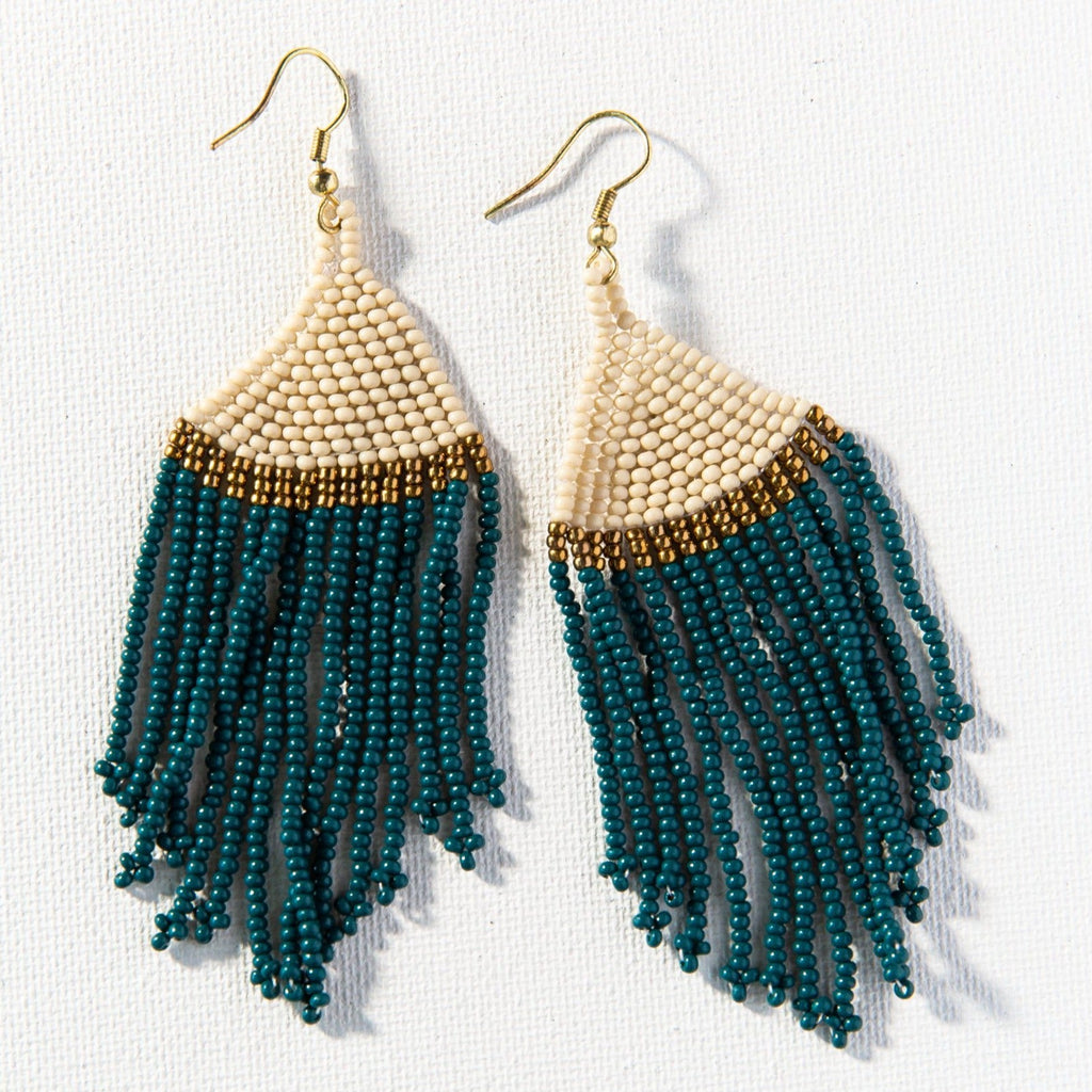 Peacock Ivory With Gold Stripe Fringe Earring