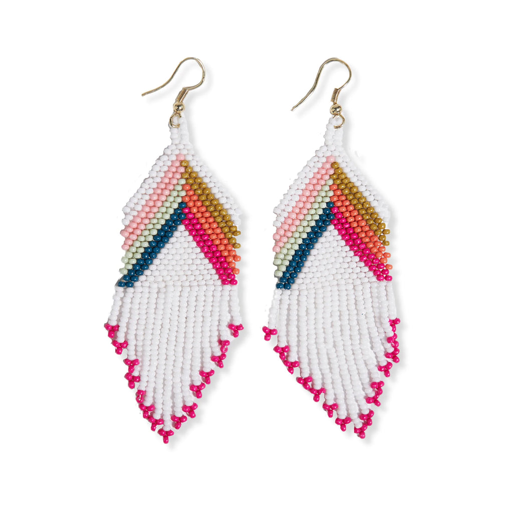 Elise Angle With Stripes Beaded Fringe Earrings White Rainbow