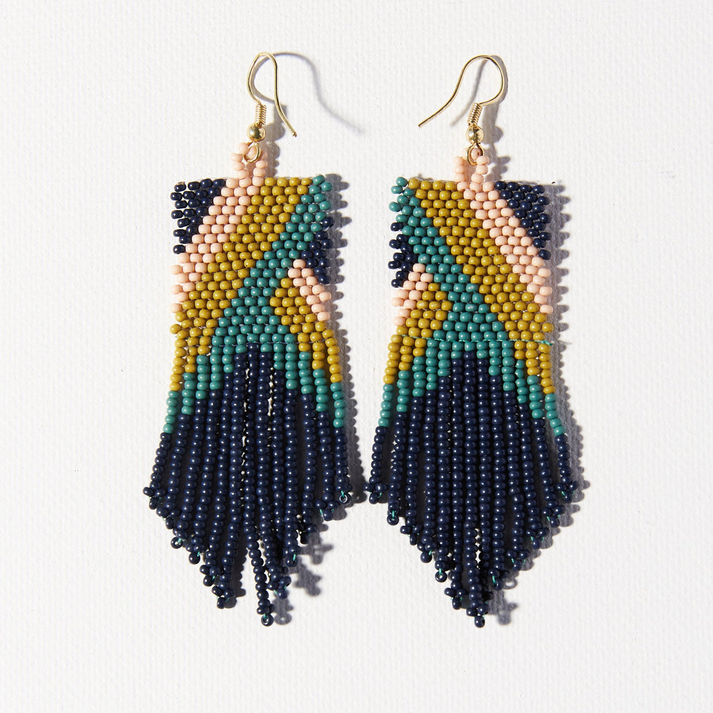 Navy Citron Teal Stripe Angles Earring