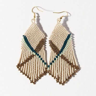 Ivory With Teal Gold X Pattern Earring