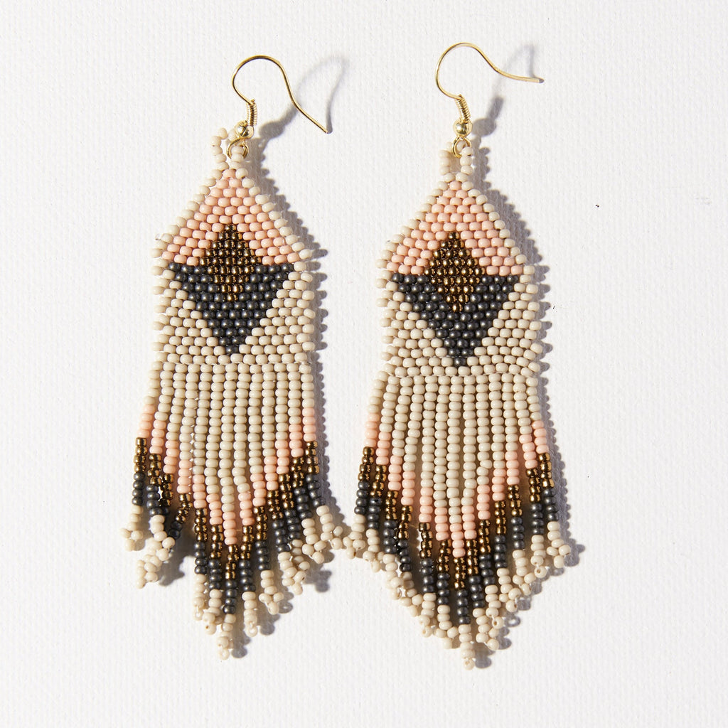 Ivory With Grey Pink Diamond With Fringe Earring