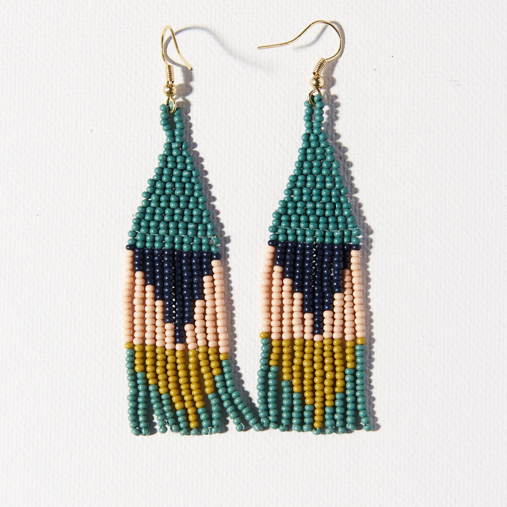Teal Navy Pink Triangles Earring