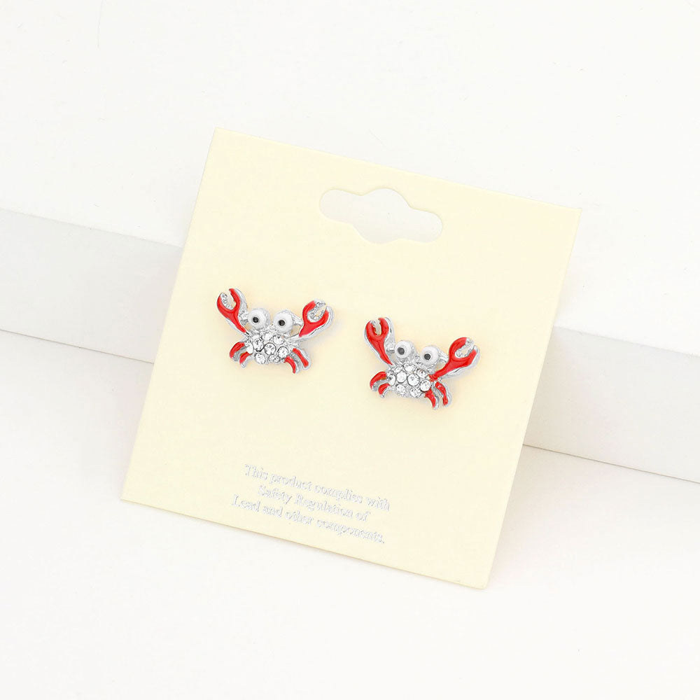 Crab Crystal Accented Stud Earrings