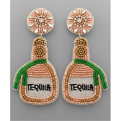 Beaded + Jeweled Tequila Bottle Earrings