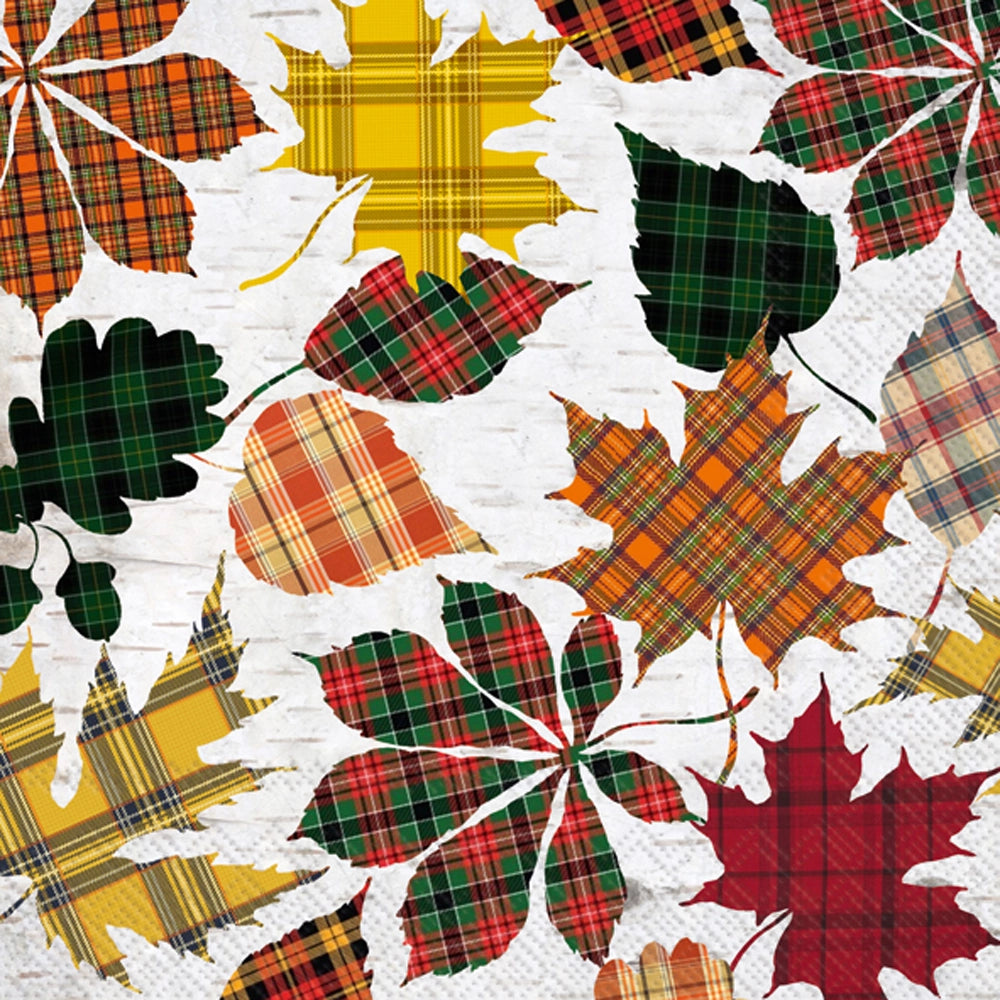 Checkered Fall Leaves Cocktail Napkins