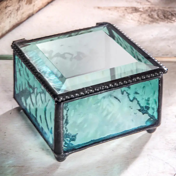 Stained Glass Turquoise Blue Jewelry Case