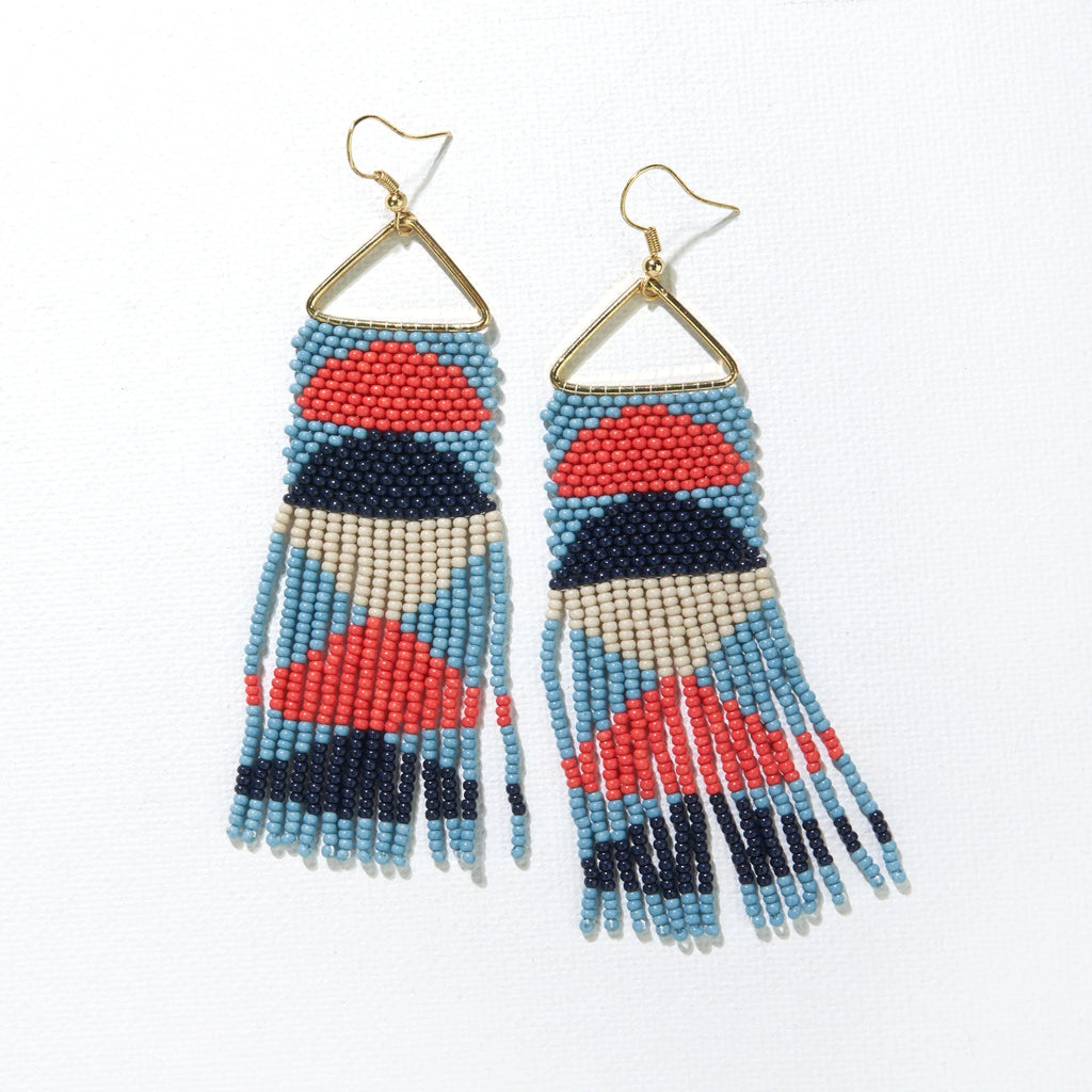 Blue Red And Navy And Ivory Half Circles On Triangle Earring