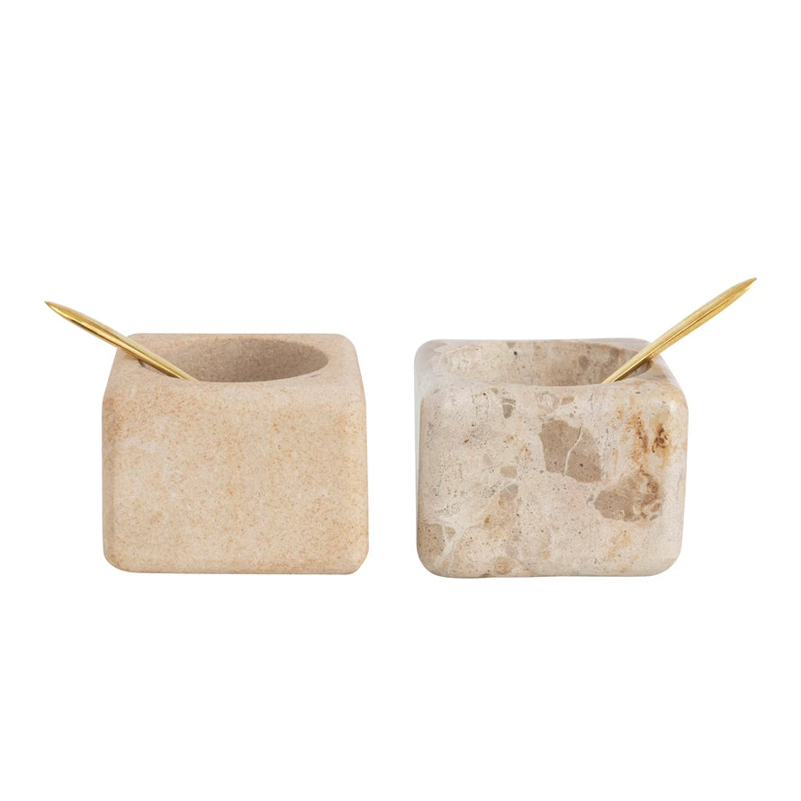 Marble & Sandstone Pinch Pot with Spoon