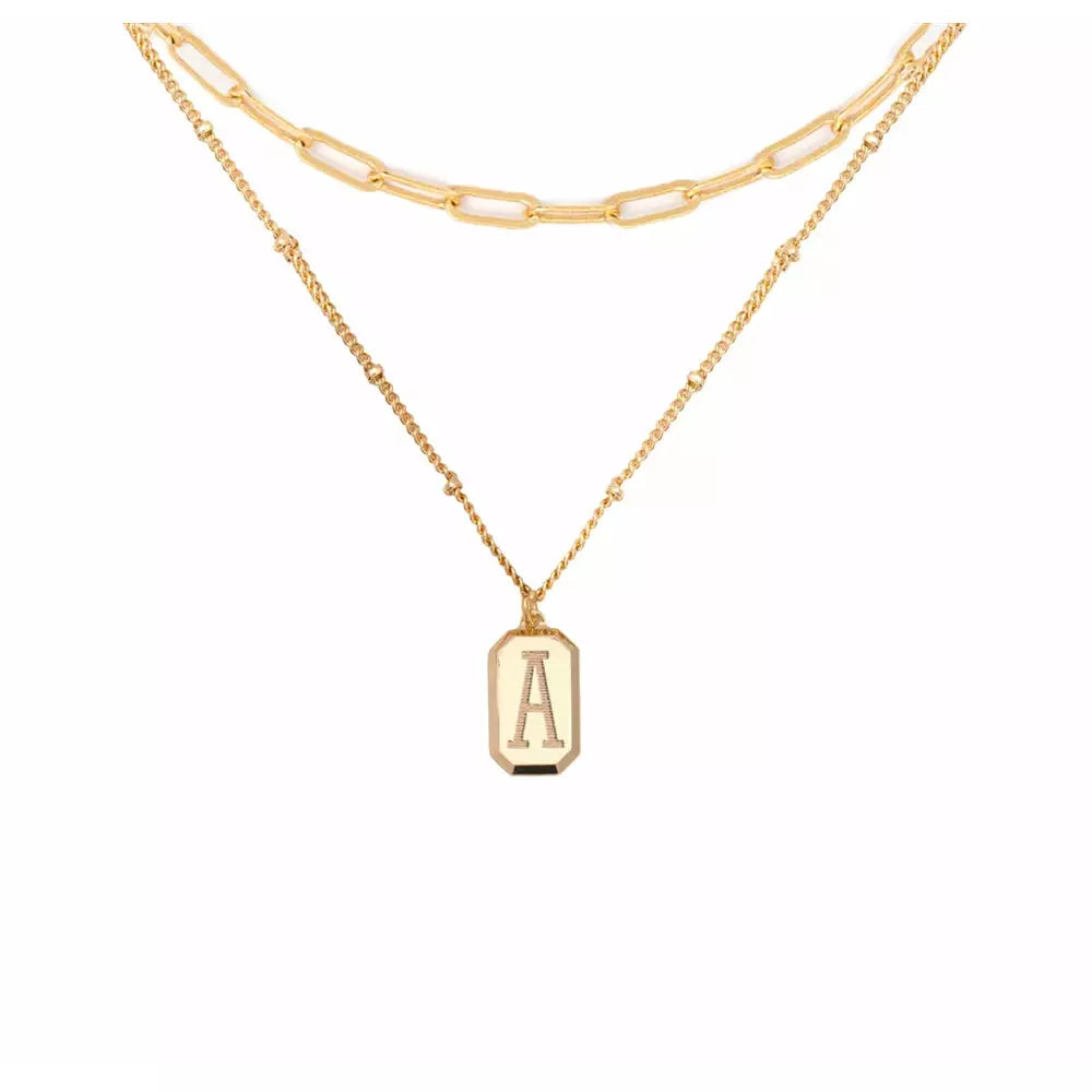 CAI Gold Layering Tag Initial Necklace